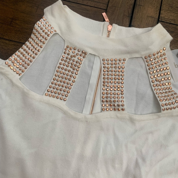 NEW! Bellini white gold studded cold shoulder sweater - Picture 9 of 10